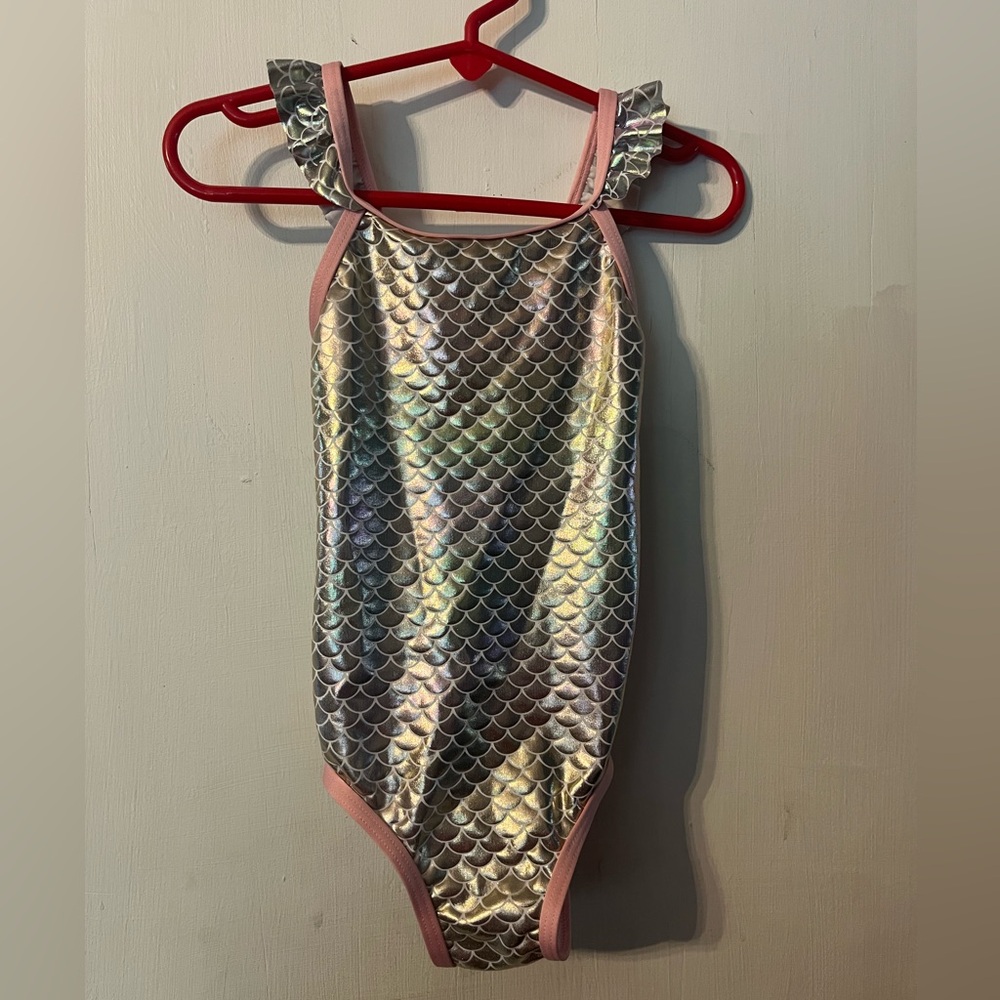 Pink Platinum Silver Mermaid Kids Swim One Piece